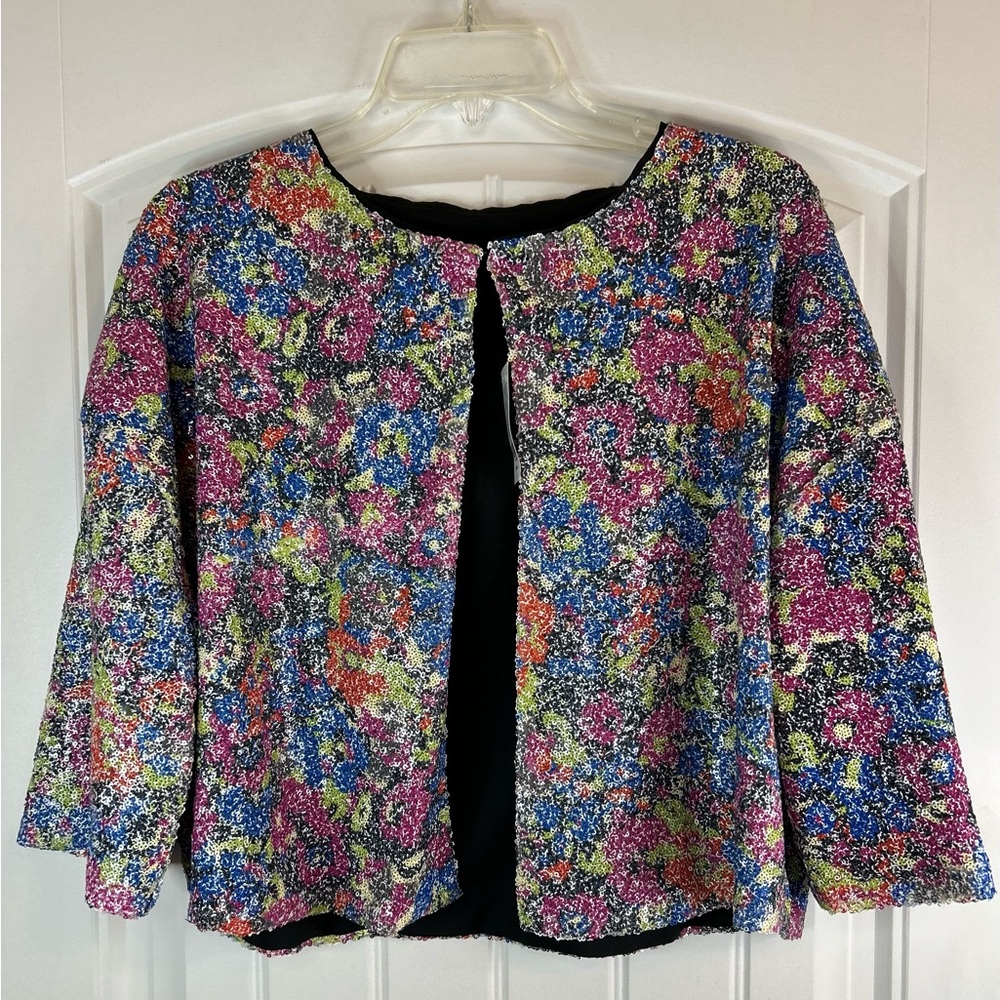 New York & Company Sequin Open Front Jacket Multicolor Women’s Size Small